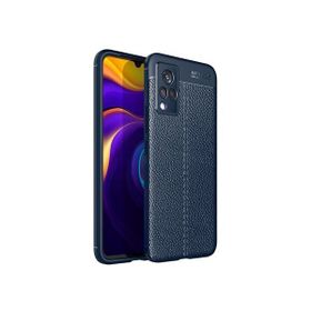 Teleplus Vivo V21E Kamera Korumalı Deri Dokulu Silikon Lacivert Kılıf
