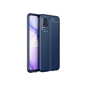 Teleplus Vivo V21E Kamera Korumalı Deri Dokulu Silikon Lacivert Kılıf