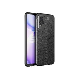 Teleplus Vivo V21E Kılıf Kamera Korumalı Deri Dokulu Silikon Siyah Nano Ekran Koruyucu