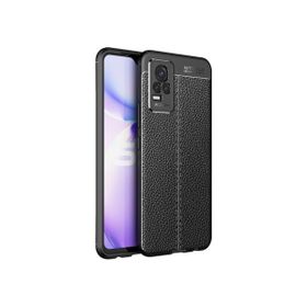 Teleplus Vivo V21E Kılıf Kamera Korumalı Deri Dokulu Silikon Siyah Nano Ekran Koruyucu