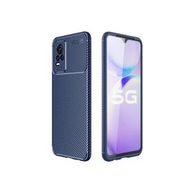 Teleplus Vivo V21E Kılıf Kamera Korumalı Negro Karbon Silikon Lacivert Nano Ekran Koruyucu
