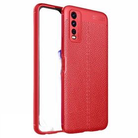 Teleplus Vivo Y11s Kamera Korumalı Deri Dokulu Niss Silikon Kırmızı Kılıf