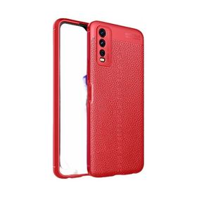 Teleplus Vivo Y11s Kamera Korumalı Deri Dokulu Niss Silikon Kırmızı Kılıf