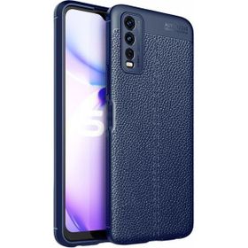 Teleplus Vivo Y11s Kamera Korumalı Deri Dokulu Niss Silikon Lacivert + Nano Ekran Koruyucu Kılıf