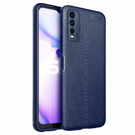 Teleplus Vivo Y11s Kamera Korumalı Deri Dokulu Niss Silikon Lacivert + Nano Ekran Koruyucu Kılıf