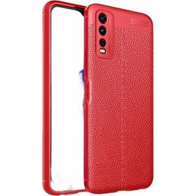 Teleplus Vivo Y20 Kamera Korumalı Deri Dokulu Niss Silikon + Nano Ekran Koruyucu Kırmızı Kılıf