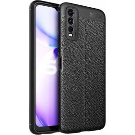 Teleplus Vivo Y20s Kamera Korumalı Deri Dokulu Niss Siyah Nano Ekran Koruyucu ve Silikon Kılıf