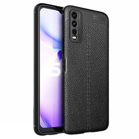 Teleplus Vivo Y20s Kamera Korumalı Deri Dokulu Niss Siyah Nano Ekran Koruyucu ve Silikon Kılıf