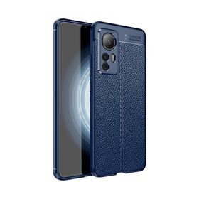 Teleplus Xiaomi 12T Kamera Korumalı Deri Dokulu Silikon Lacivert Kılıf