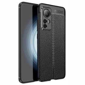 Teleplus Xiaomi 12T Pro Kamera Korumalı Deri Dokulu Silikon Nano Ekran Koruyucu Lacivert Kılıf