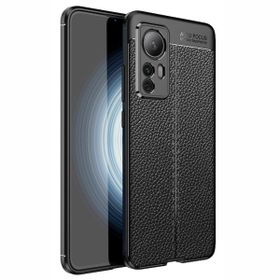 Teleplus Xiaomi 12T Pro Kamera Korumalı Deri Dokulu Silikon Nano Ekran Koruyucu Lacivert Kılıf