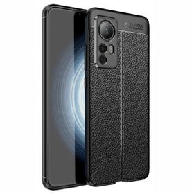 Teleplus Xiaomi 12T Pro Kamera Korumalı Deri Dokulu Silikon Nano Ekran Koruyucu Lacivert Kılıf