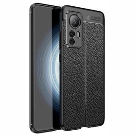 Teleplus Xiaomi 12T Pro Kamera Korumalı Deri Dokulu Silikon Nano Ekran Koruyucu Lacivert Kılıf