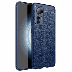 Teleplus Xiaomi 12T Pro Kamera Korumalı Deri Dokulu Silikon Nano Ekran Koruyucu Lacivert Kılıf