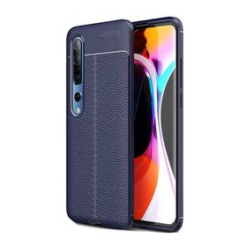 Teleplus Xiaomi Mi 10 Pro Deri Dokulu Silikon Lacivert Kılıf