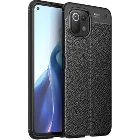 Teleplus Xiaomi Mi 11 Lite Lüks Korumalı Deri Dokulu Siyah Nano Ekran Koruyucu Silikon Cep Telefonu Kılıf