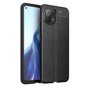 Teleplus Xiaomi Mi 11 Lite Lüks Korumalı Deri Dokulu Siyah Nano Ekran Koruyucu Silikon Cep Telefonu Kılıf