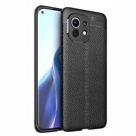 Teleplus Xiaomi Mi 11 Lüks Kamera Korumalı Deri Dokulu Siyah Silikon Cep Telefonu Kılıf