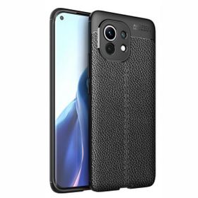 Teleplus Xiaomi Mi 11 Lüks Kamera Korumalı Deri Dokulu Siyah Silikon Cep Telefonu Kılıf