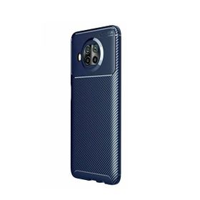 Teleplus Xiaomi MI10I 5g Negro Karbon Dokulu Nano Ekran Koruyucu Lacivert Silikon Cep Telefonu Kılıf