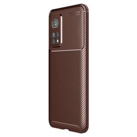 Teleplus Xiaomi MI10T Negro Karbon Dokulu Kahverengi Silikon Cep Telefonu Kılıf