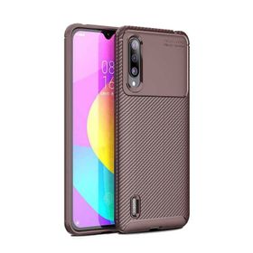 Teleplus Xiaomi Mi9 Lite Negro Karbon Desenli Silikon Kahverengi Cep Telefonu Kılıfı