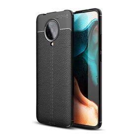 Teleplus Xiaomi Poco F2 Pro Deri Dokulu Siyah Nano Ekran Koruyucu Silikon Cep Telefonu Kılıf