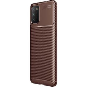 Teleplus Xiaomi Poco M3 Karbon Dokulu Kahverengi Silikon Cep Telefonu Kılıf