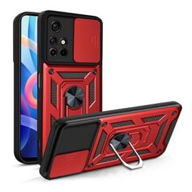 Teleplus Xiaomi Poco M4 Pro 5G Kamera Korumalı Yüzüklü Tank Pars Silikon Kırmızı Kılıf