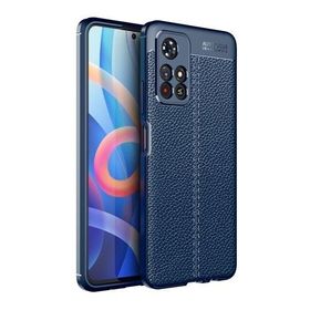Teleplus Xiaomi Poco M4 Pro 5g Kılıf Kamera Korumalı Deri Dokulu Silikon Lacivert Nano Ekran Koruyucu