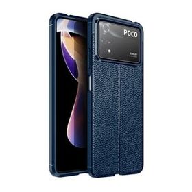 Teleplus Xiaomi Poco X4 Pro 5G Deri Dokulu Niss Silikon Lacivert Kılıf
