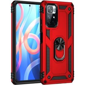 Teleplus Xiaomi Redmi 10 2022 Kılıf Vega Yüzüklü Tank Silikon Kırmızı Nano Ekran Koruyucu