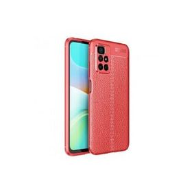 Teleplus Xiaomi Redmi 10 Kılıf Deri Dokulu Silikon Kırmızı Nano Ekran Koruyucu