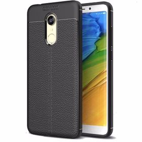 Teleplus Xiaomi Redmi 5 Plus Deri Dokulu Silikon Siyah Kılıf