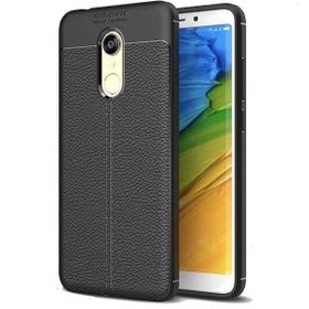 Teleplus Xiaomi Redmi 5 Plus Deri Dokulu Silikon Siyah Kılıf