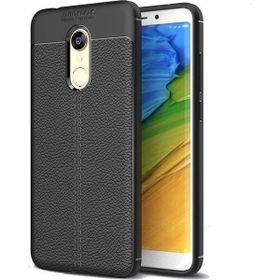 Teleplus Xiaomi Redmi 5 Plus Deri Dokulu Silikon Siyah Kılıf