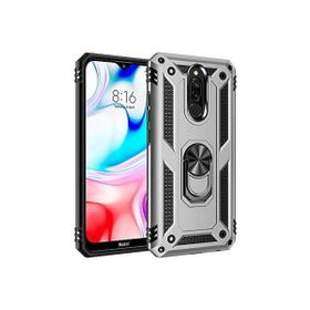 Teleplus Xiaomi Redmi 8 Vega Yüzüklü Çift Katmanlı Tank Kapak Gümüş Kılıf