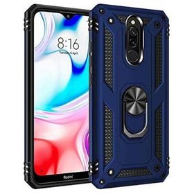Teleplus Xiaomi Redmi 8 Vega Yüzüklü Çift Katmanlı Tank Kapak Nano Ekran Koruyucu Lacivert Kılıf