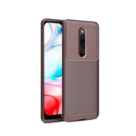 Teleplus Xiaomi Redmi 8A Negro Karbon Desenli Silikon Kahverengi Cep Telefonu Kılıfı
