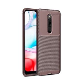 Teleplus Xiaomi Redmi 8A Negro Karbon Desenli Silikon Kahverengi Cep Telefonu Kılıfı