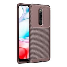 Teleplus Xiaomi Redmi 8A Negro Karbon Desenli Silikon Kahverengi Cep Telefonu Kılıfı