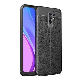 Teleplus Xiaomi Redmi 9 Deri Dokulu Siyah Silikon Cep Telefonu Kılıf