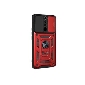 Teleplus Xiaomi Redmi 9 Kamera Korumalı Yüzüklü Tank Pars Silikon Kırmızı Kılıf