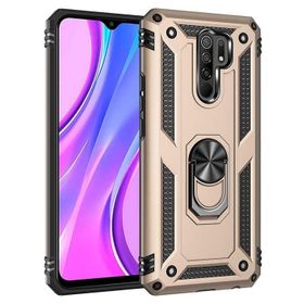 Teleplus Xiaomi Redmi 9 Vega Yüzüklü Çift Katmanlı Tank Kapak Gold + Nano Ekran Koruyucu Kılıf