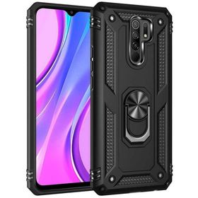 Teleplus Xiaomi Redmi 9 Vega Yüzüklü Çift Katmanlı Tank Kapak Siyah Kılıf
