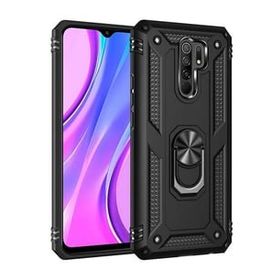 Teleplus Xiaomi Redmi 9 Vega Yüzüklü Çift Katmanlı Tank Kapak Siyah Kılıf