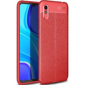 Teleplus Xiaomi Redmi 9A Deri Dokulu Kırmızı Nano Ekran Koruyucu Silikon Cep Telefonu Kılıf