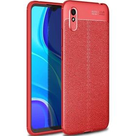Teleplus Xiaomi Redmi 9A Deri Dokulu Kırmızı Silikon Cep Telefonu Kılıf