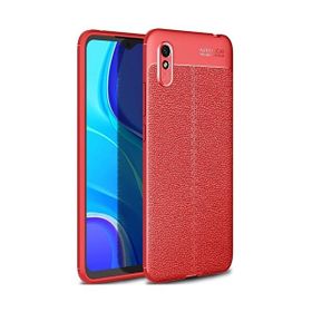 Teleplus Xiaomi Redmi 9A Deri Dokulu Kırmızı Silikon Cep Telefonu Kılıf