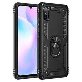 Teleplus Xiaomi Redmi 9A Kılıf Vega Yüzüklü Çift Katmanlı Tank Kapak Kırmızı Nano Ekran Koruyucu